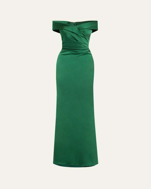 Ruched Off-Shoulder Stretch Gown